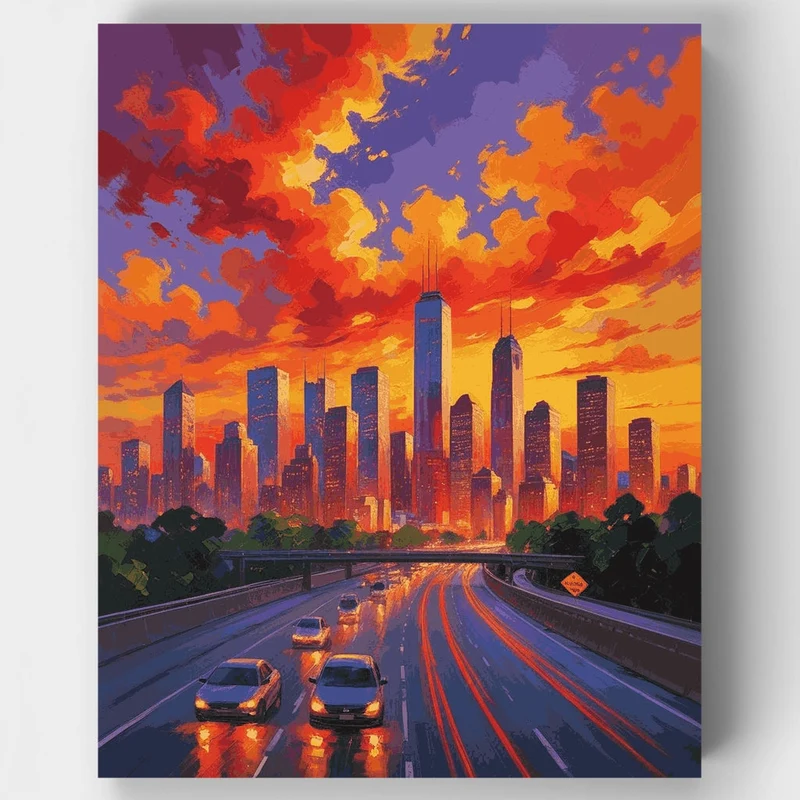 Houston Sunset Skyline - Paint by Numbers Kit