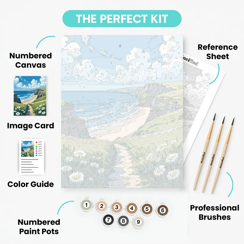 Cornwall Coastal Cliffs with Daisies - Paint by Numbers Kit