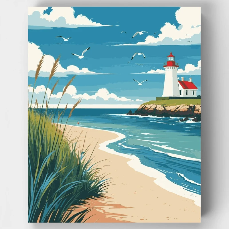 Cape Cod Lighthouse Beach - Paint by Numbers Kit