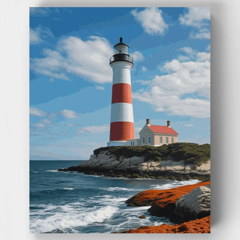 Cape Cod Rocky Shore Lighthouse - Paint by Numbers Kit