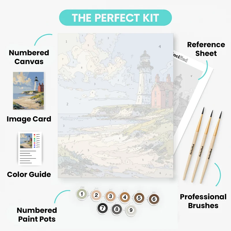 Cape Cod Coastal Lighthouse and Sandy Dunes - Paint by Numbers Kit