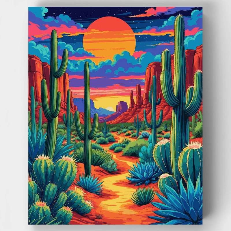 Arizona Desert Saguaro Dusk Glow - Paint by Numbers Kit