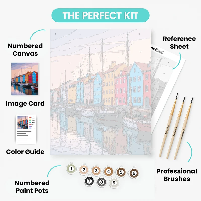 Copenhagen Nyhavn Canal at Sunset - Paint by Numbers Kit