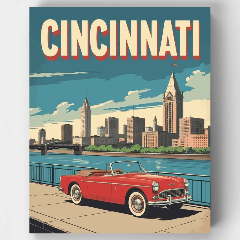 Cincinnati Vintage Travel Poster - Paint by Numbers Kit