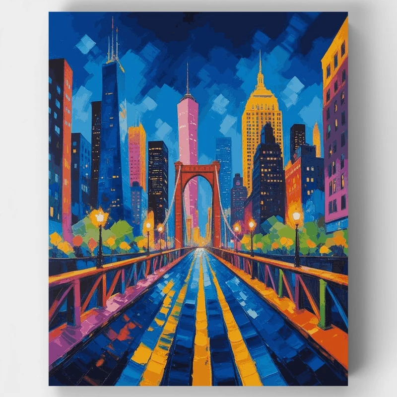 New York City Brooklyn Bridge at Night - Paint by Numbers Kit