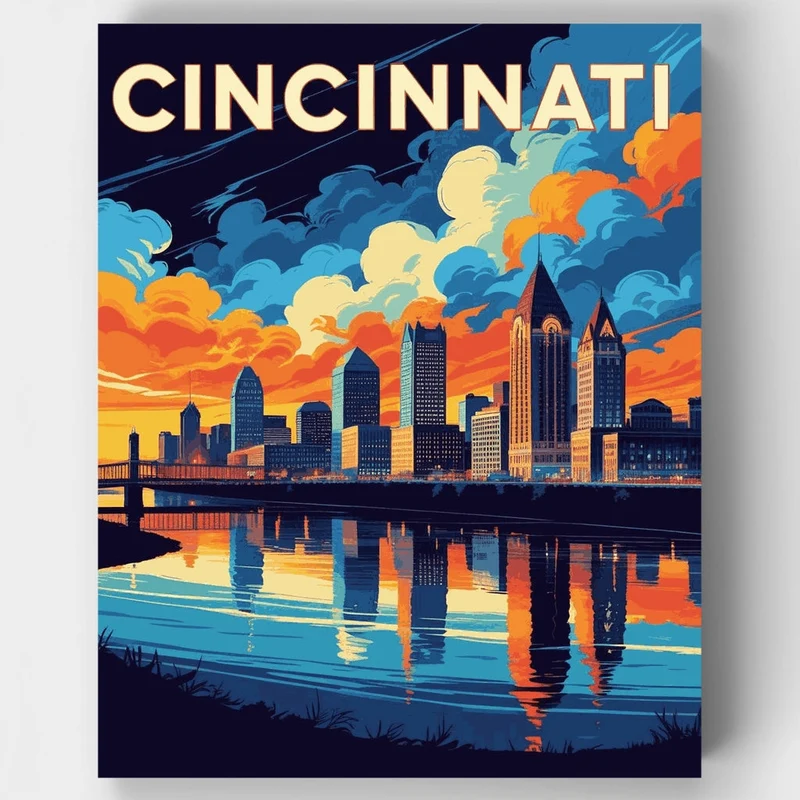 Cincinnati Skyline at Sunset - Paint by Numbers Kit