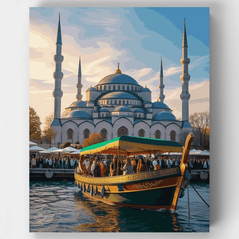 Istanbul Blue Mosque & Golden Bosphorus Boat - Paint by Numbers Kit