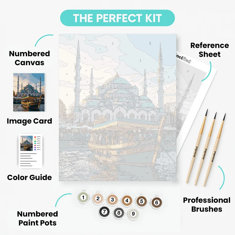 Istanbul Blue Mosque & Golden Bosphorus Boat - Paint by Numbers Kit