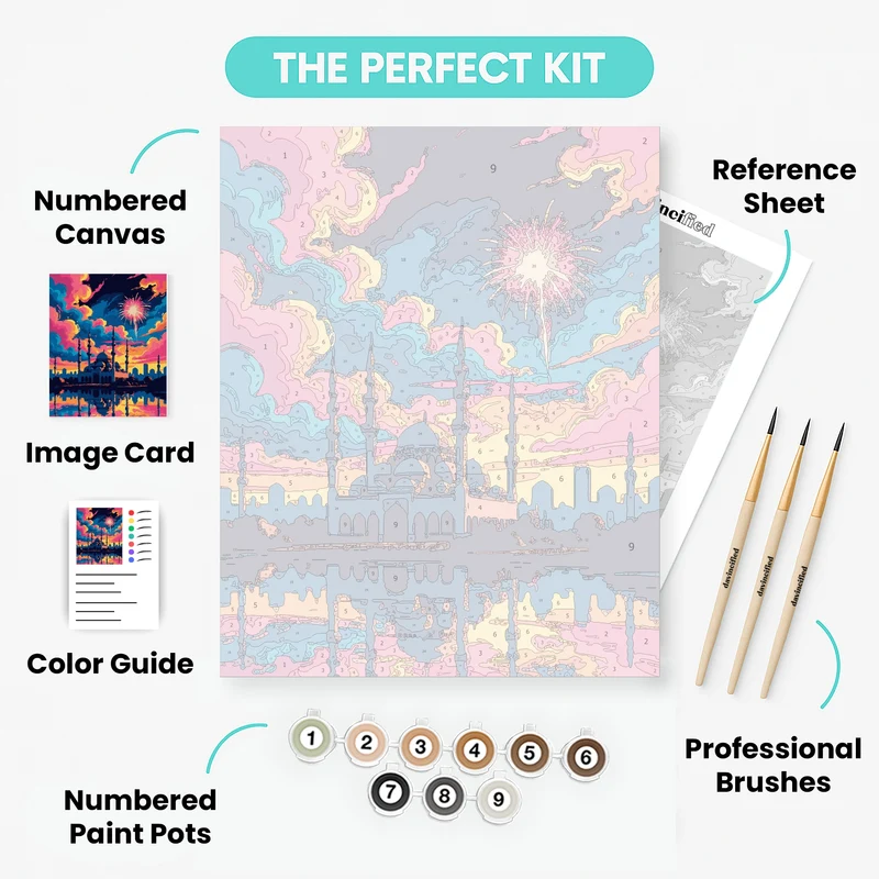 Istanbul Mosque Fireworks at Twilight - Paint by Numbers Kit