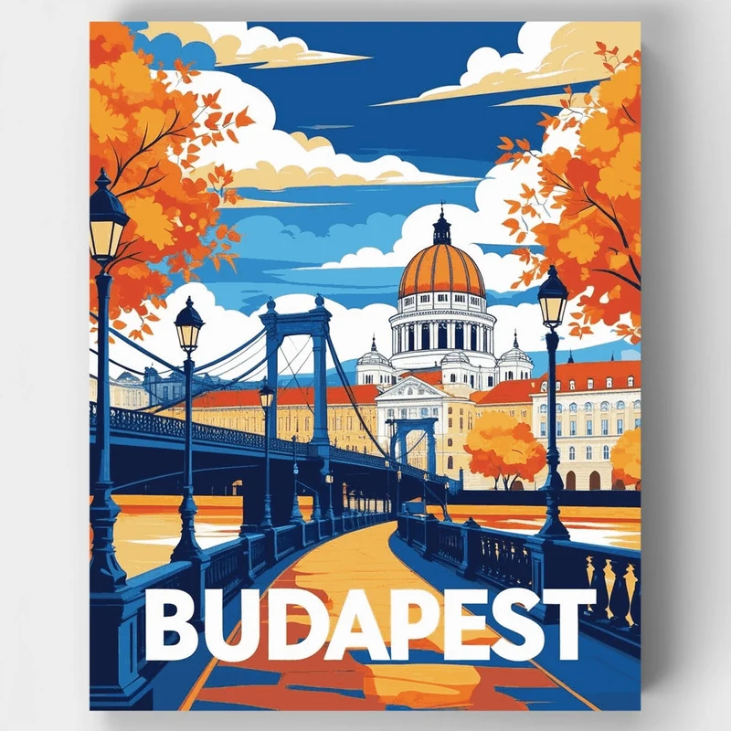 Budapest Autumn Bridge and Dome - Paint by Numbers Kit