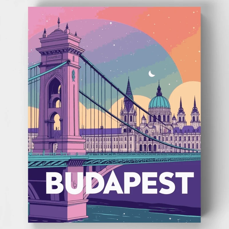 Budapest Chain Bridge at Dusk - Paint by Numbers Kit