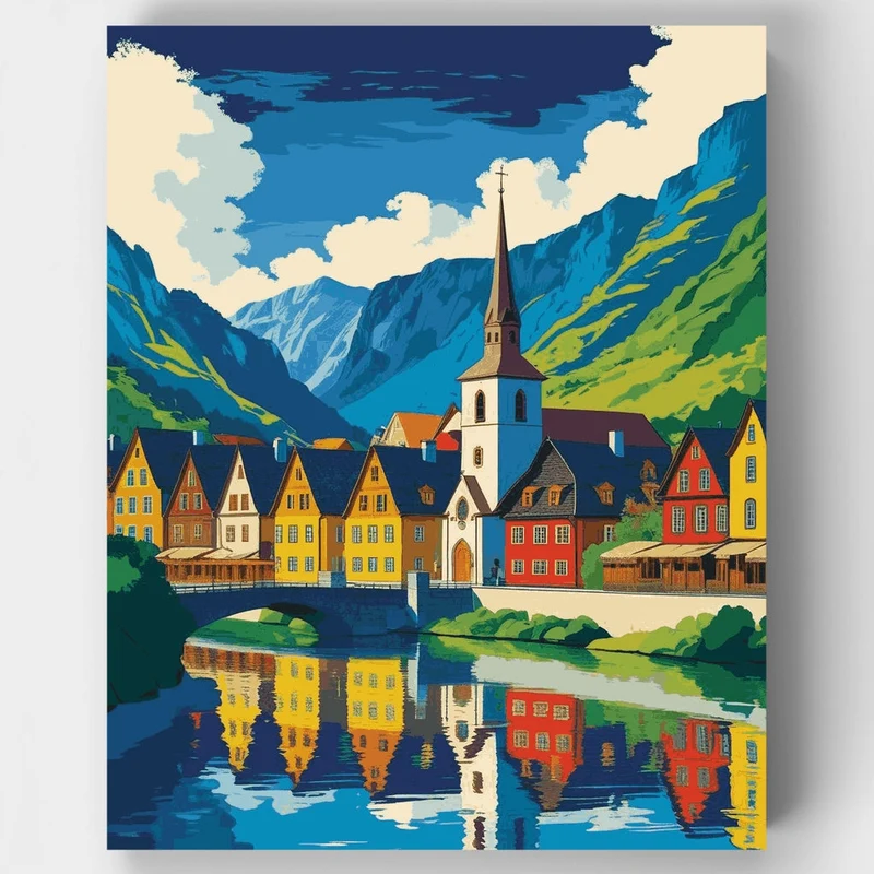 Alpine Village Church Reflection - Paint by Numbers Kit