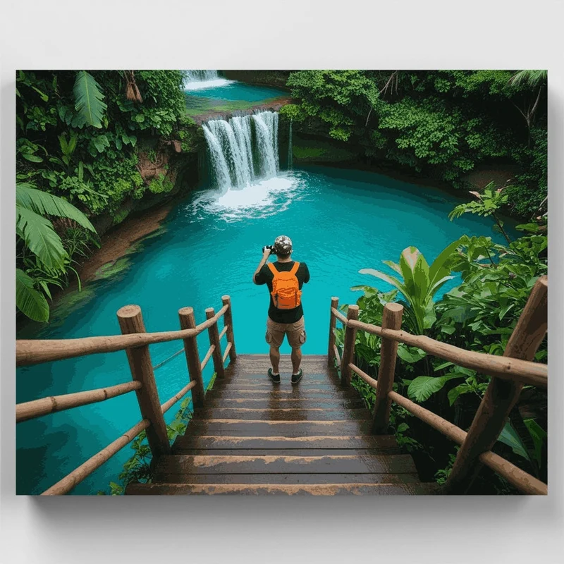 Turquoise Waterfall Adventure - Paint by Numbers Kit