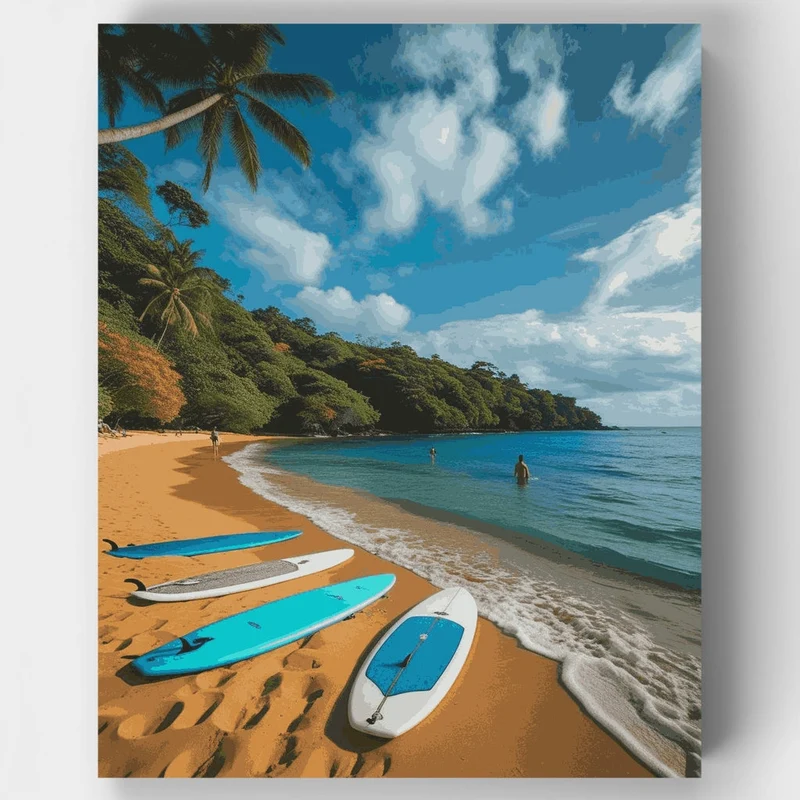 Tropical Beach Surfing Paradise - Paint by Numbers Kit