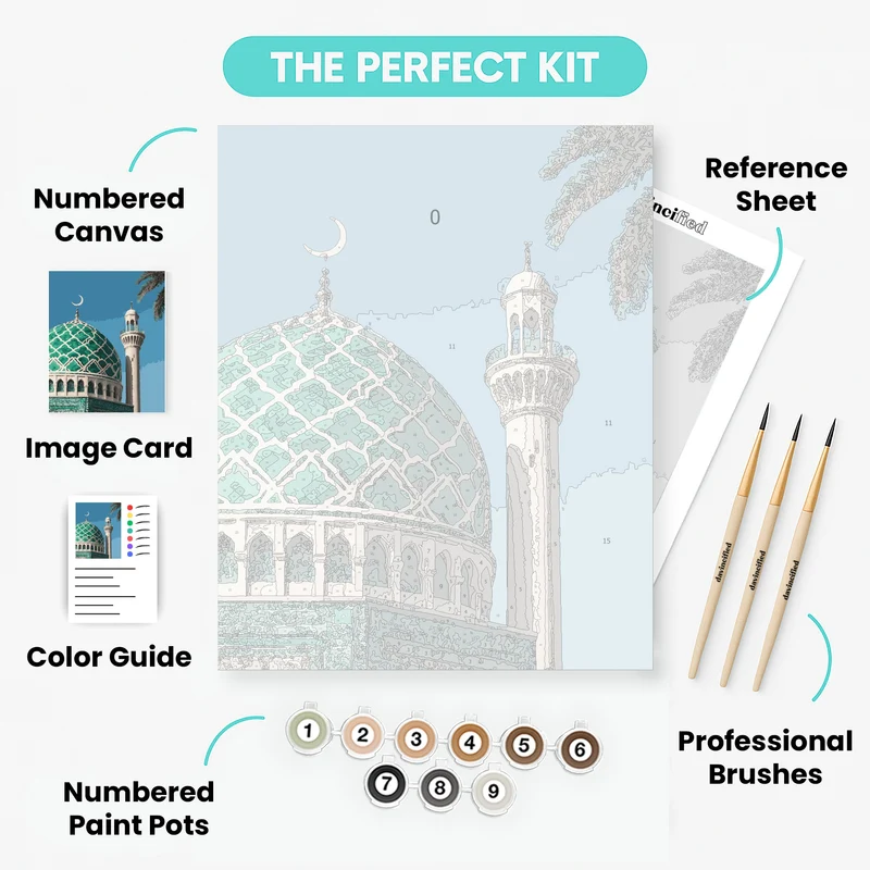 Mosque with Green Dome and Minaret - Paint by Numbers Kit