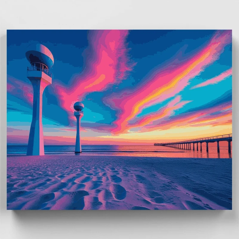 Vibrant Coastal Lighthouse Sunset - Paint by Numbers Kit