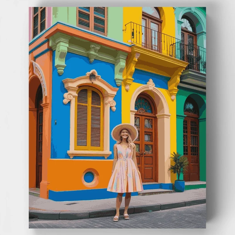 Vibrant Colonial Street Scene - Paint by Numbers Kit