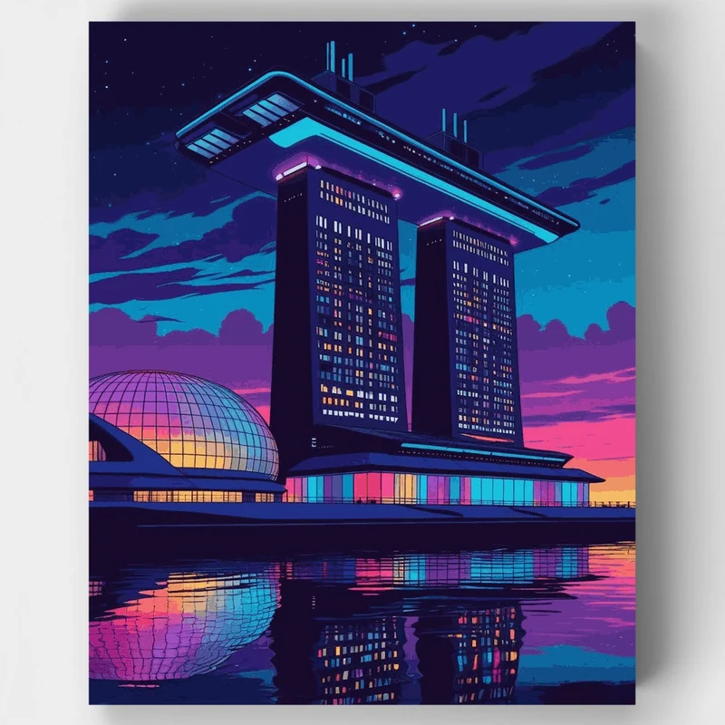 Futuristic Marina Bay Sands Singapore - Paint by Numbers Kit