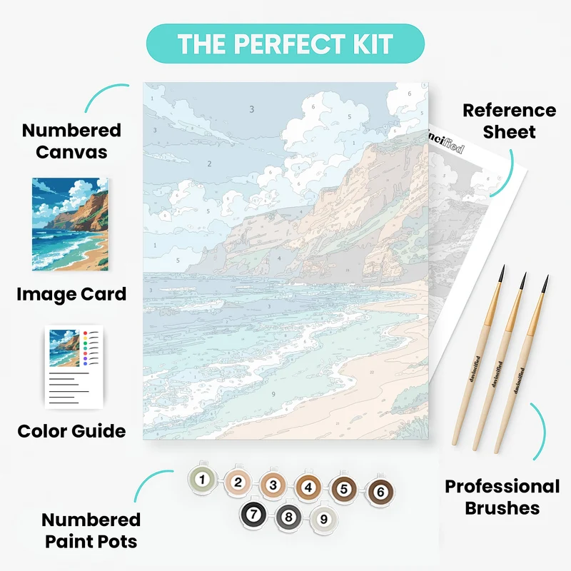Cornwall Sun-Drenched Beach and Cliffs - Paint by Numbers Kit