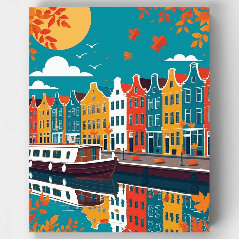 Amsterdam Canal Autumn Reflections - Paint by Numbers Kit