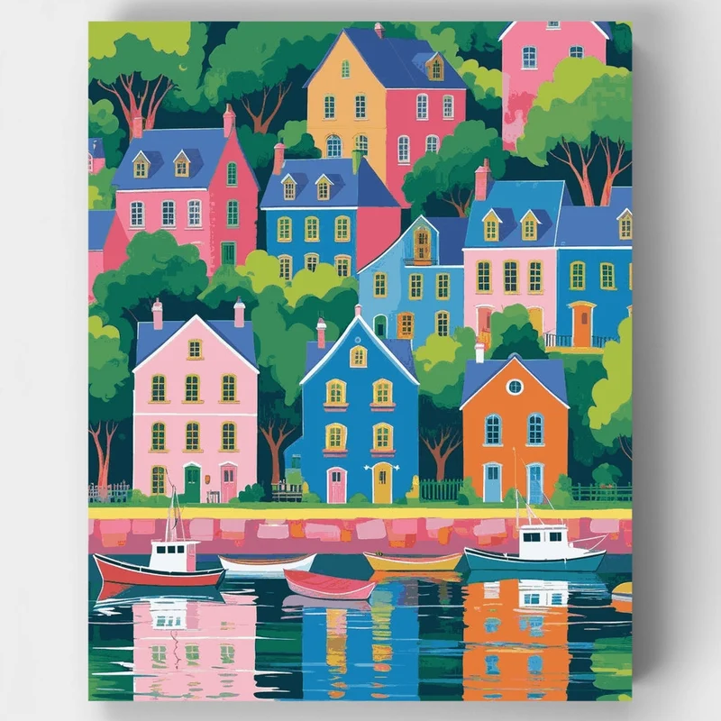 Colorful Harbor Town - Paint by Numbers Kit