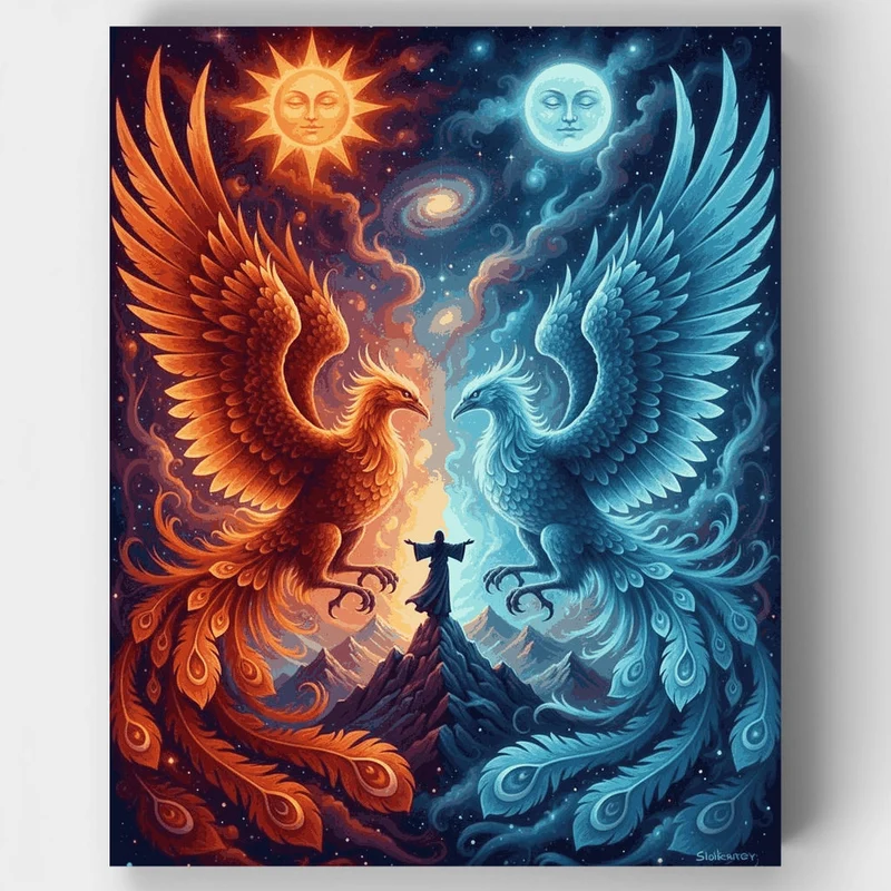 Dual Phoenix Sun and Moon - Paint by Numbers Kit