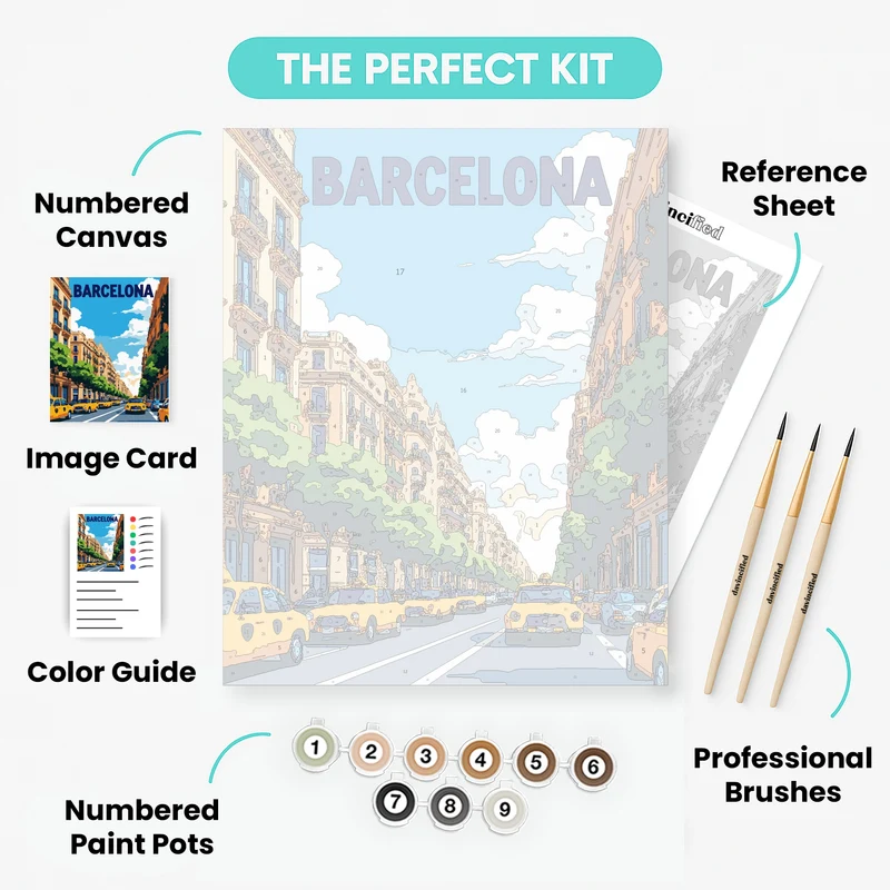 Barcelona Yellow Taxi Boulevard - Paint by Numbers Kit