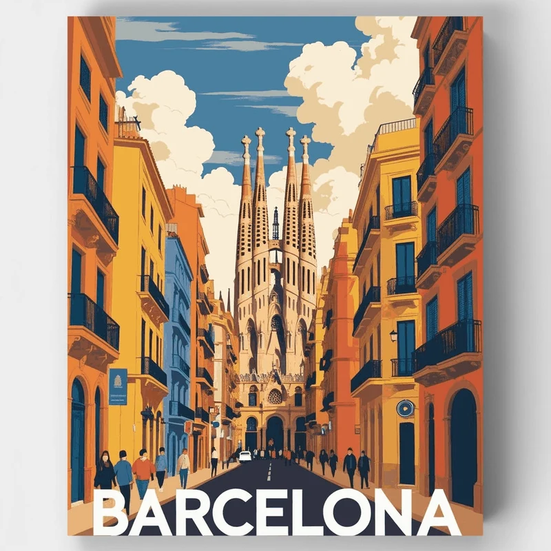 Barcelona Street to Sagrada Familia - Paint by Numbers Kit