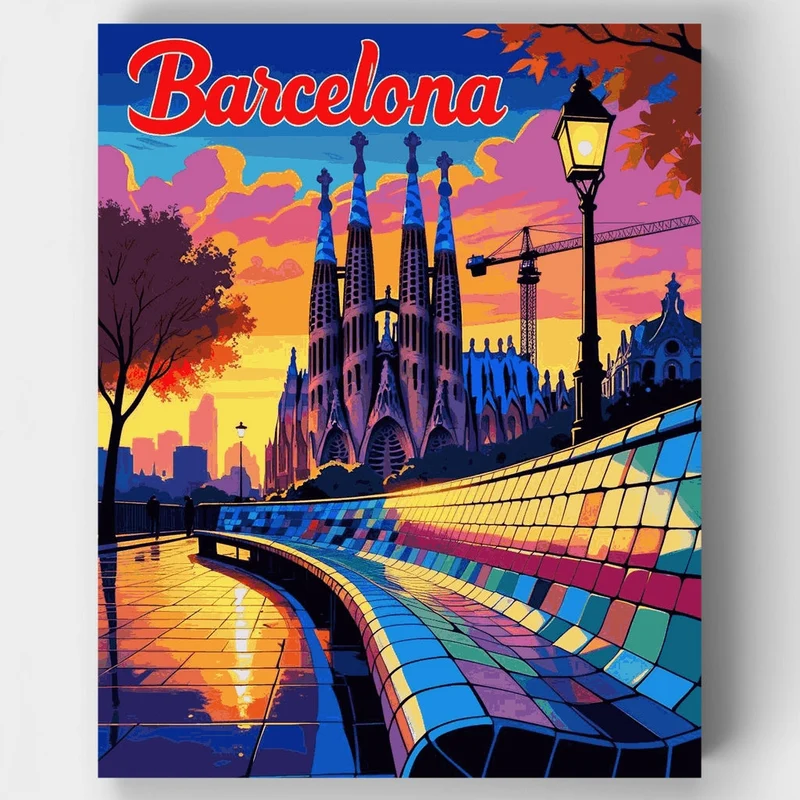 Barcelona Sagrada Familia Sunset Promenade - Paint by Numbers Kit