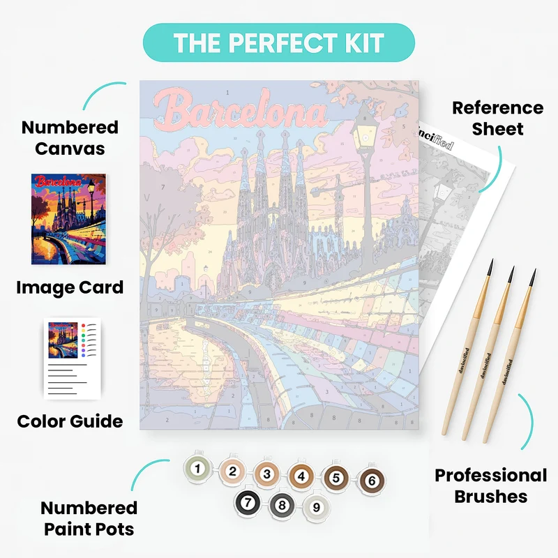 Barcelona Sagrada Familia Sunset Promenade - Paint by Numbers Kit