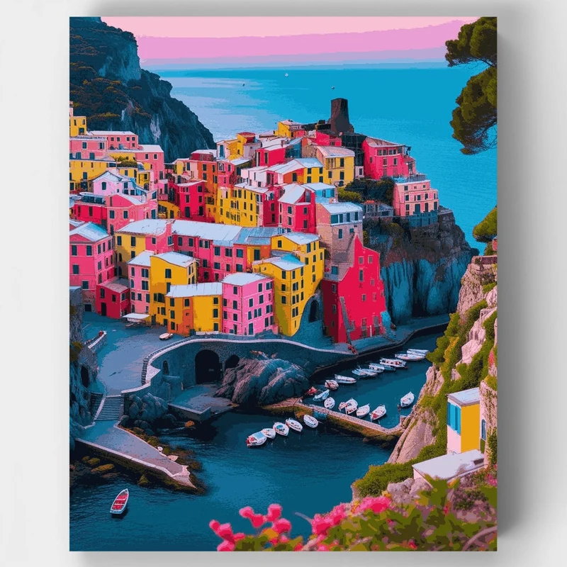 Cinque Terre Pastel Harbor - Paint by Numbers Kit