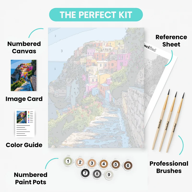 Colorful Cliffside Village - Paint by Numbers Kit
