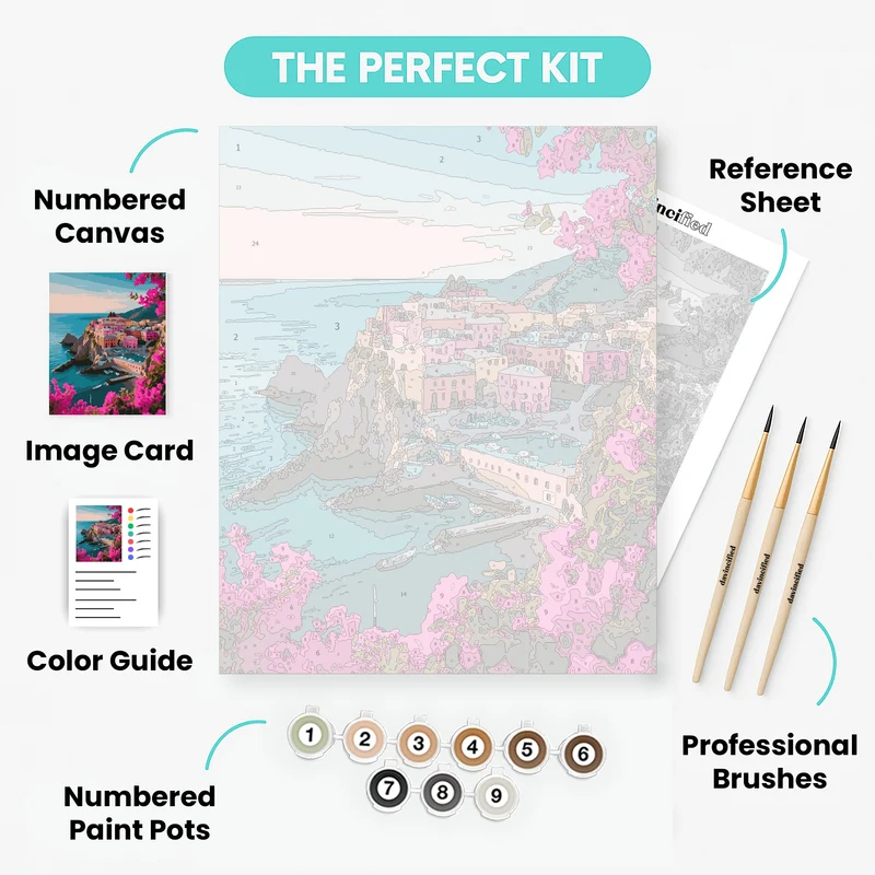 Cinque Terre Bougainvillea Coastal Village - Paint by Numbers Kit