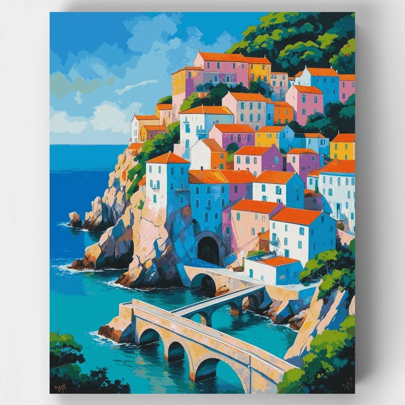 Amalfi Coast Colorful Cliffside Village - Paint by Numbers Kit