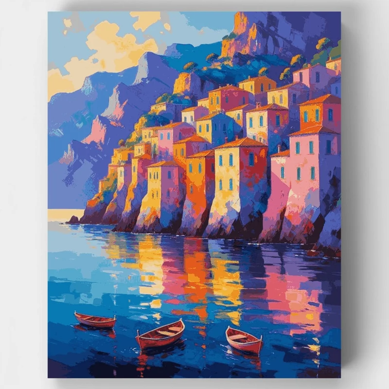 Amalfi Coast Cliffside Village Reflections - Paint by Numbers Kit