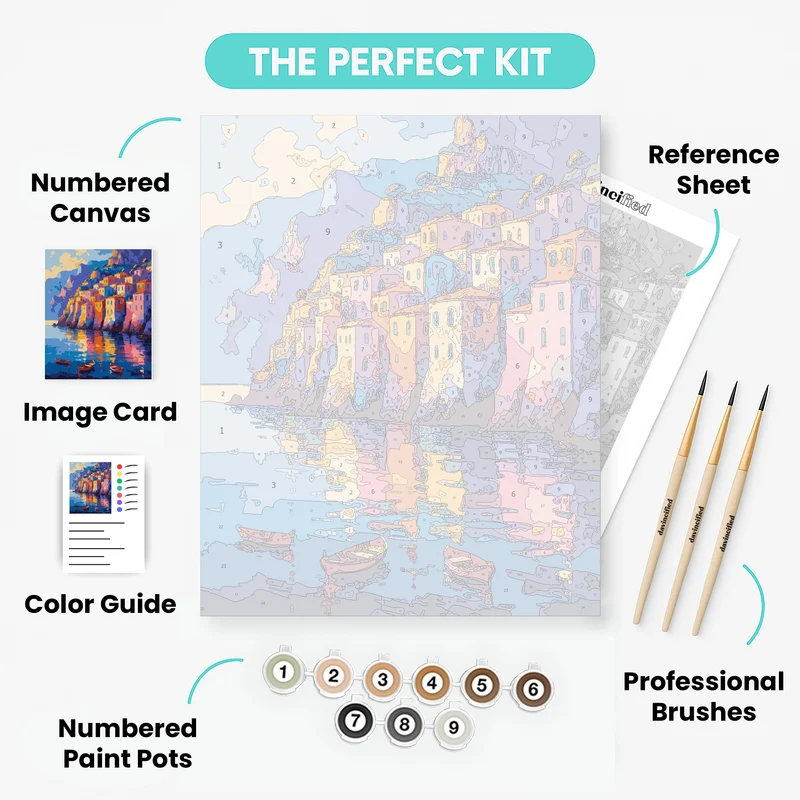 Amalfi Coast Cliffside Village Reflections - Paint by Numbers Kit