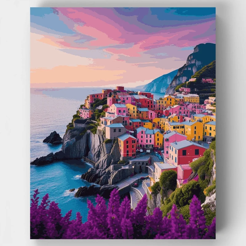 Cinque Terre Sunset Cliffside Village - Paint by Numbers Kit