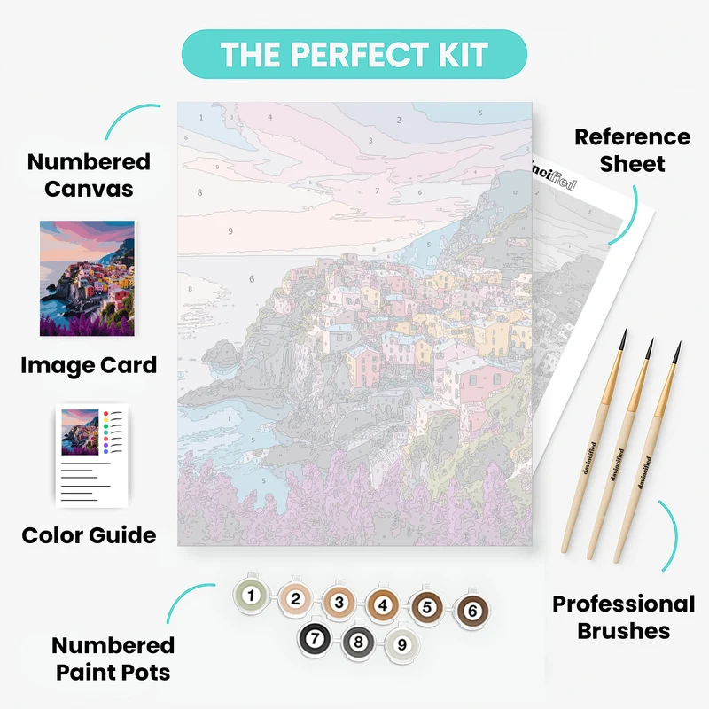 Cinque Terre Sunset Cliffside Village - Paint by Numbers Kit
