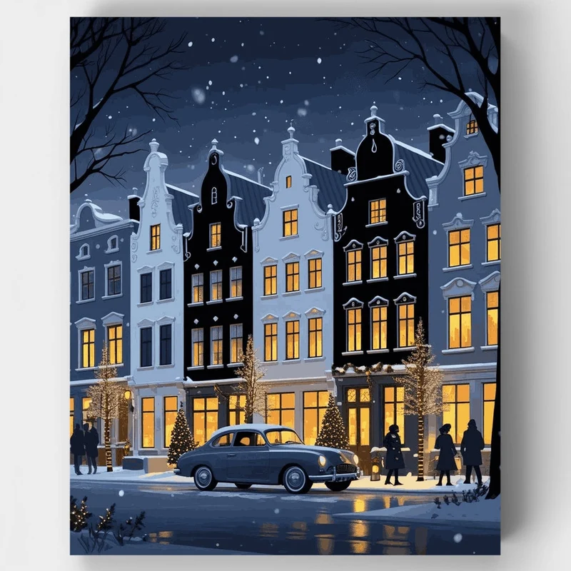 Amsterdam Winter Christmas Night - Paint by Numbers Kit