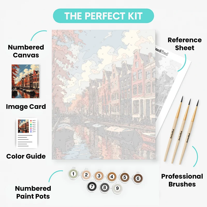 Amsterdam Autumn Canal Houses - Paint by Numbers Kit