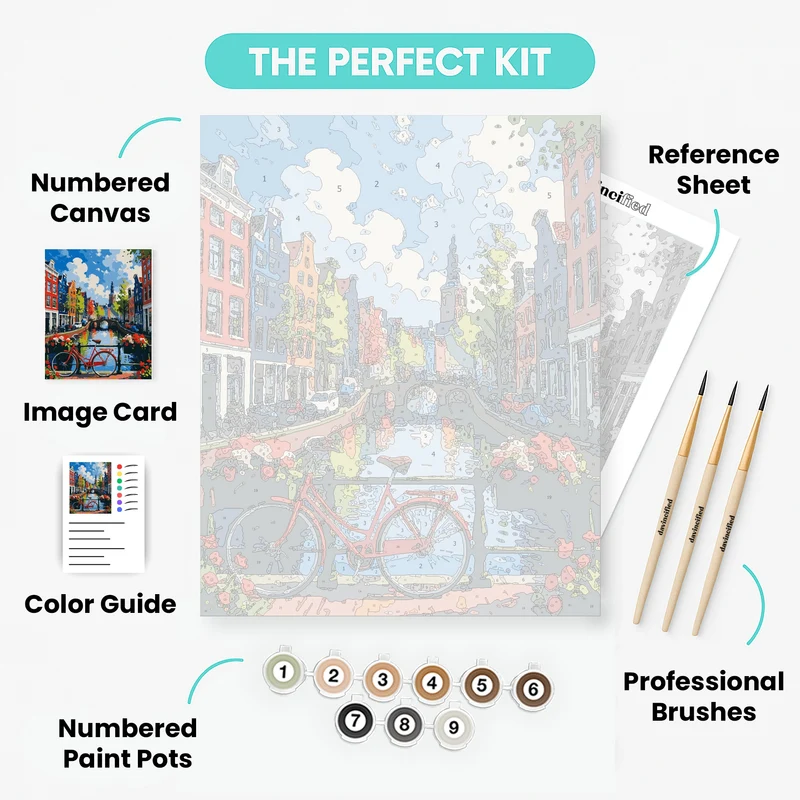 Amsterdam Canal with Red Bicycle - Paint by Numbers Kit
