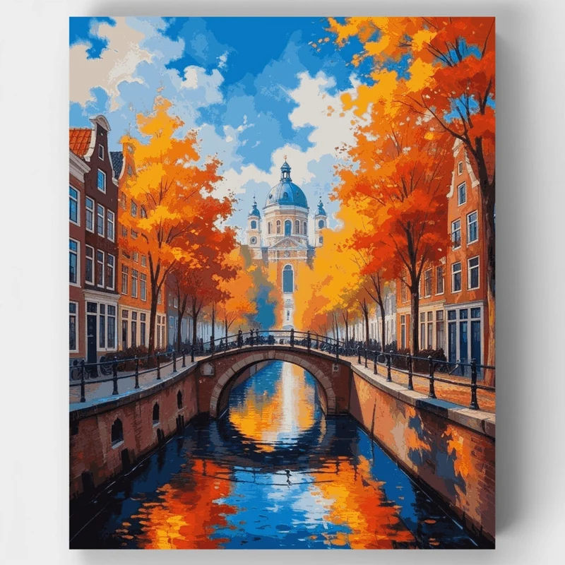 Amsterdam Autumn Canal Bridge - Paint by Numbers Kit