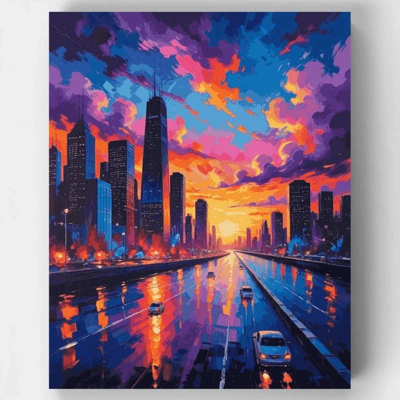 Chicago Rainy Night Drive - Paint by Numbers Kit