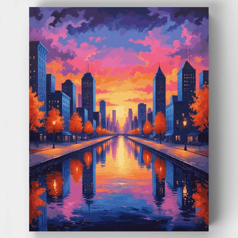 Chicago Sunset Canal - Paint by Numbers Kit