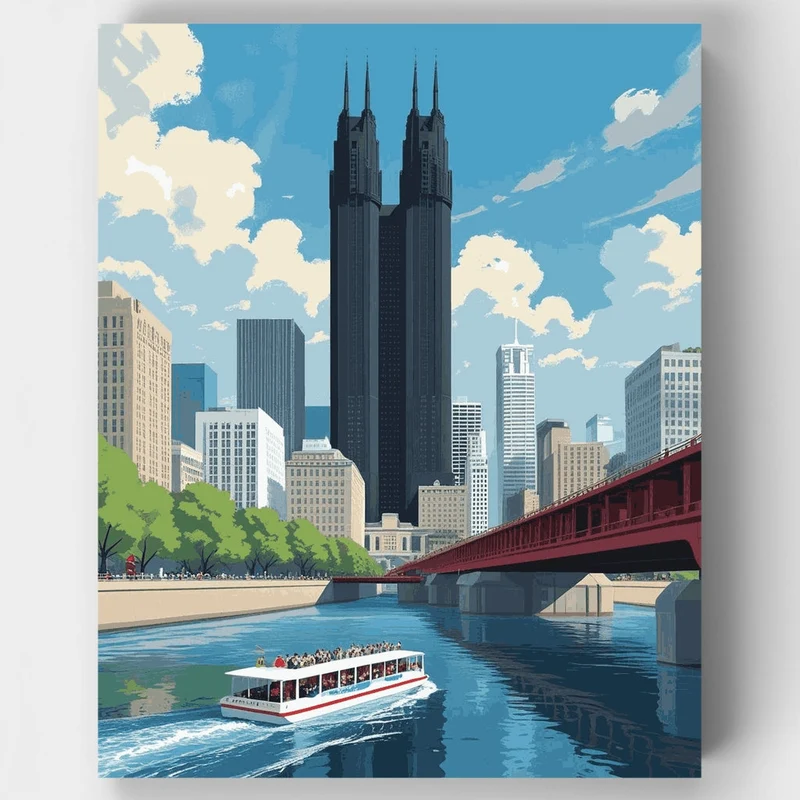 Chicago River Architecture - Paint by Numbers Kit