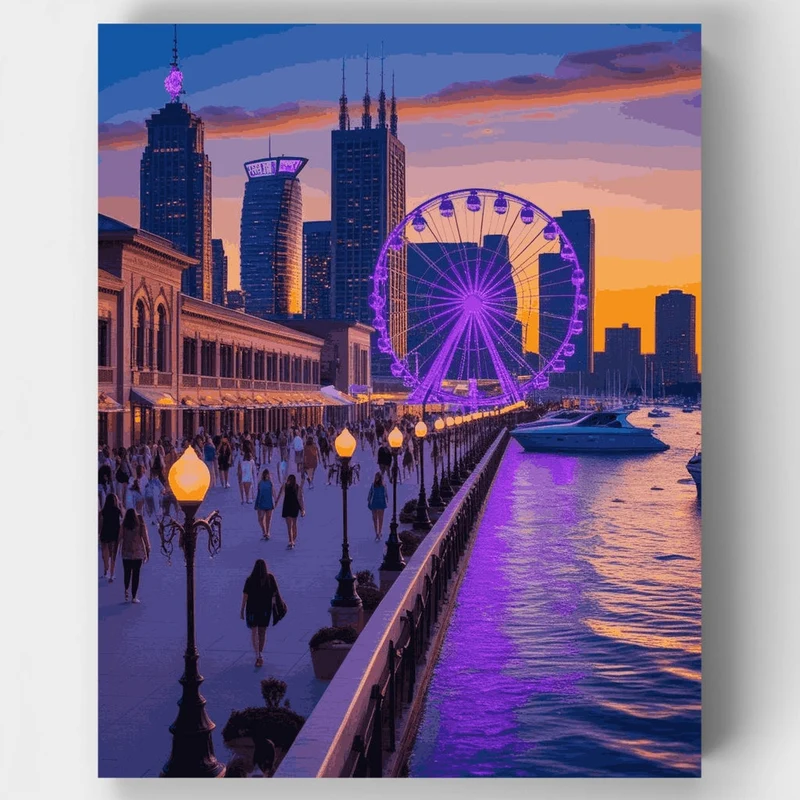 Chicago Navy Pier at Sunset - Paint by Numbers Kit