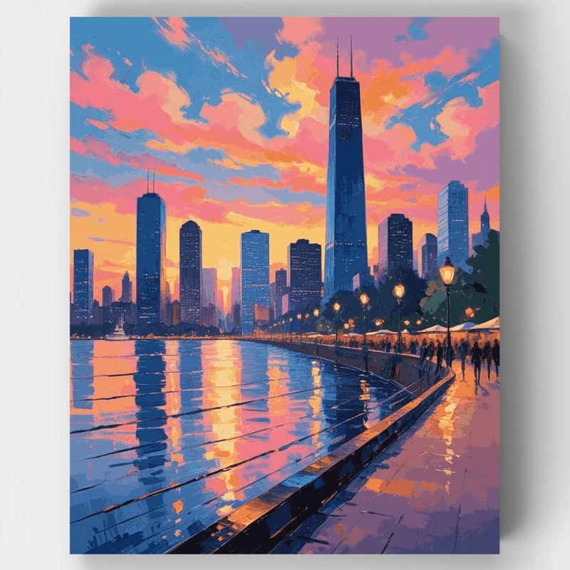 Chicago Lakefront Sunset - Paint by Numbers Kit