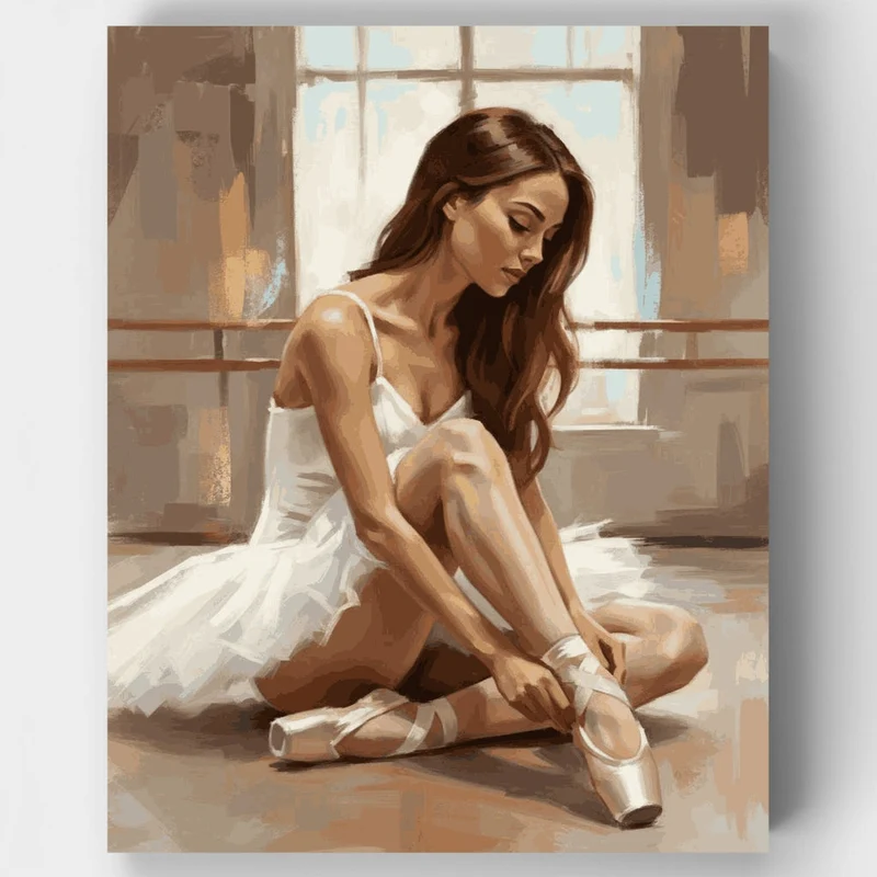 Ballerina Lacing Her Pointe Shoes - Paint by Numbers Kit