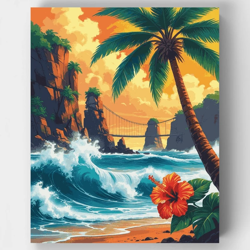 Hawaii Rocky Cove with Rope Bridge - Paint by Numbers Kit