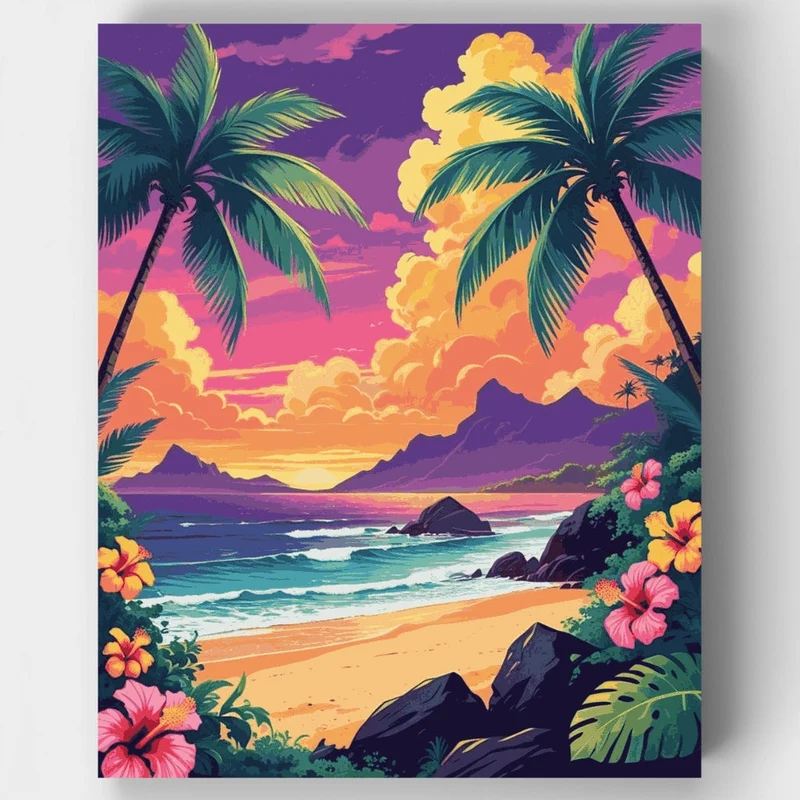 Hawaii Tropical Beach Sunset - Paint by Numbers Kit